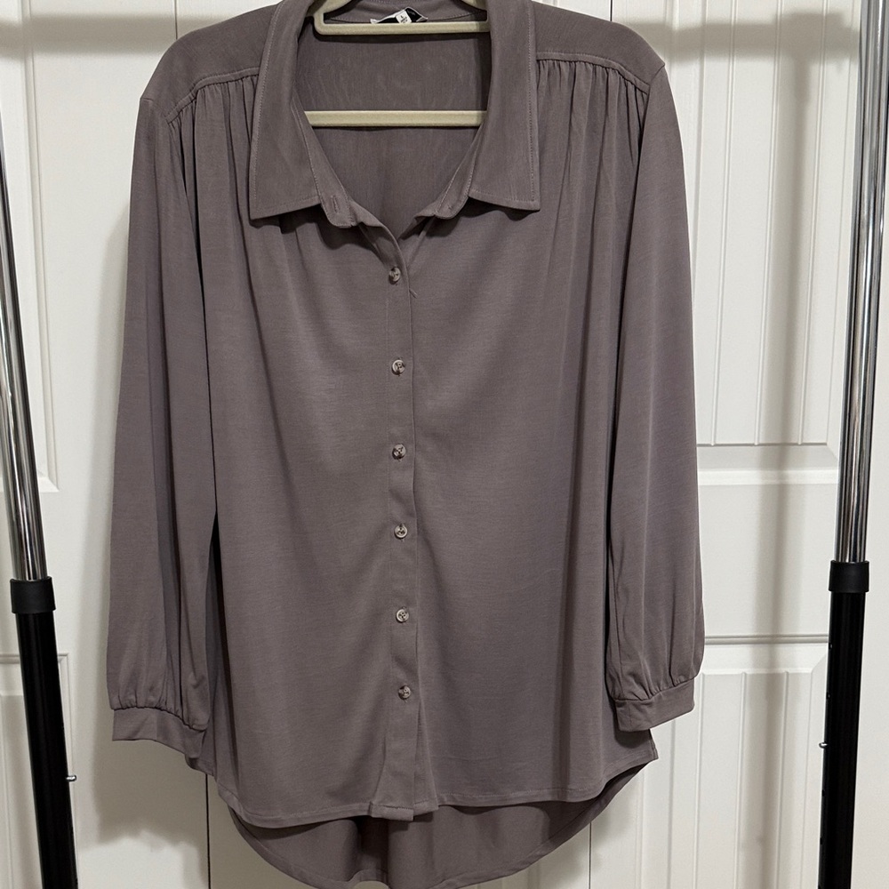 Another Love Women's Taupe Button-Down Shirt